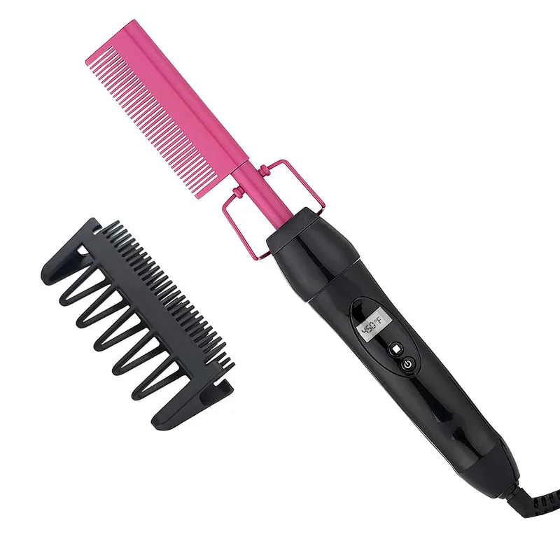 Homfu Electric Hot Comb Hair Straightener Heat Pressing Comb Ceramic Curling Flat Iron Curler Designed Hair Straightener Brush for Natural Black ,Anti-Scald Beard Straightening Electric Press Comb